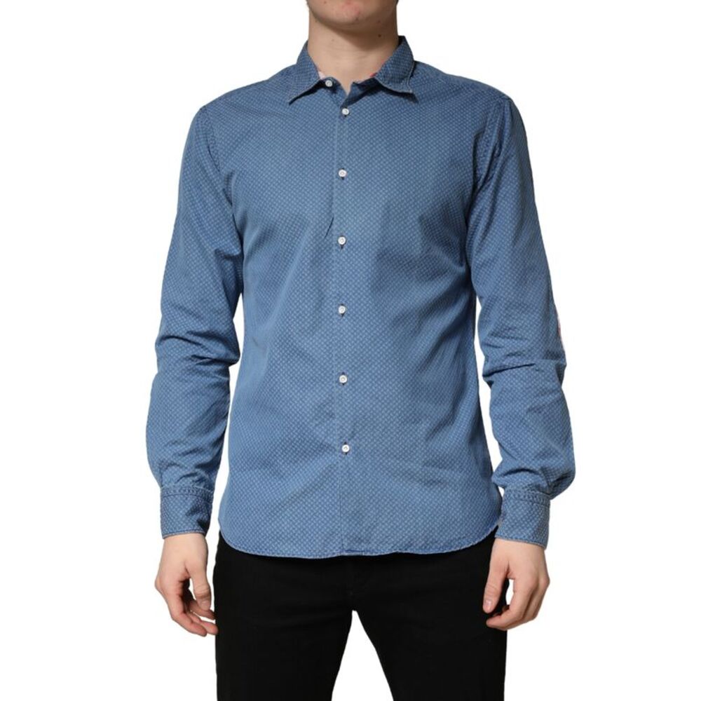 AGLINI Blue Cotton Slim Fit Collared LongSleeve Casual Men's Shirt